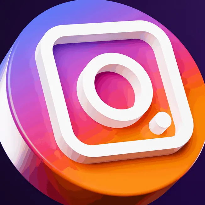 Instagram logo 3D icon with vibrant gradient colors representing social media branding and digital marketing.