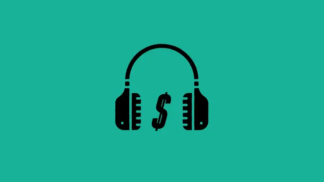 Headphones with dollar sign icon on teal background, representing music monetization, music industry, or financial aspects of