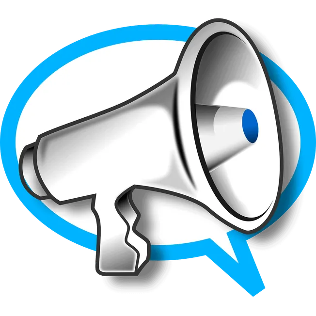 Megaphone with speech bubble, digital illustration of marketing and announcements, emphasizing music industry, social media,