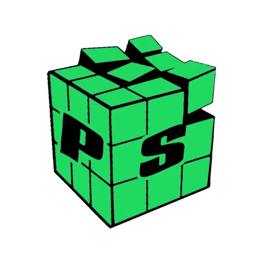 P.S. Rubik's Cube illustration with a digital glitch effect, representing puzzle solving and digital culture.