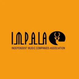 Independent music companies association logo with black text and icon on orange background, representing industry group for m