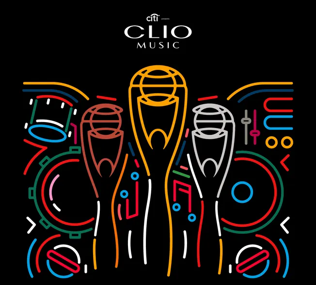 Neon-style concert microphones and audio equipment illustration for music industry and live event promotion.