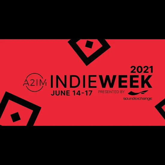 Indie week music festival 2021, June 14-17, presented by SoundExchange, vibrant promotional graphic, showcases indie music ev
