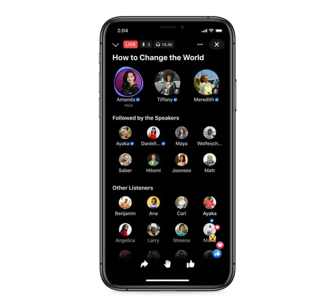 Live streaming app interface showing interactive panel with speakers and listeners for social media engagement Hypebot music