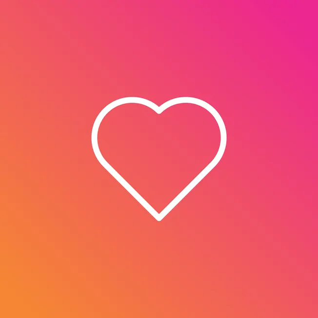 Heart outline icon on colorful gradient background, representing love, connection, and emotional branding in digital media. S