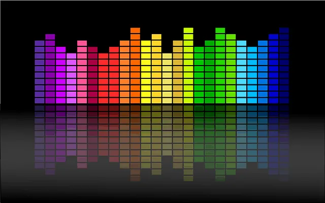 Colorful equalizer display representing music and audio levels, vibrant sound wave visual for music industry and digital medi