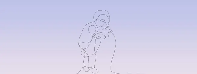Single line art illustration of a parent hugging a child, emphasizing family love and emotional connection, ideal for music i