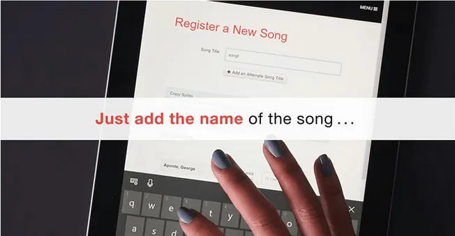 Registering new song on music royalty platform, music registration app, digital music filing system, music publishing registr