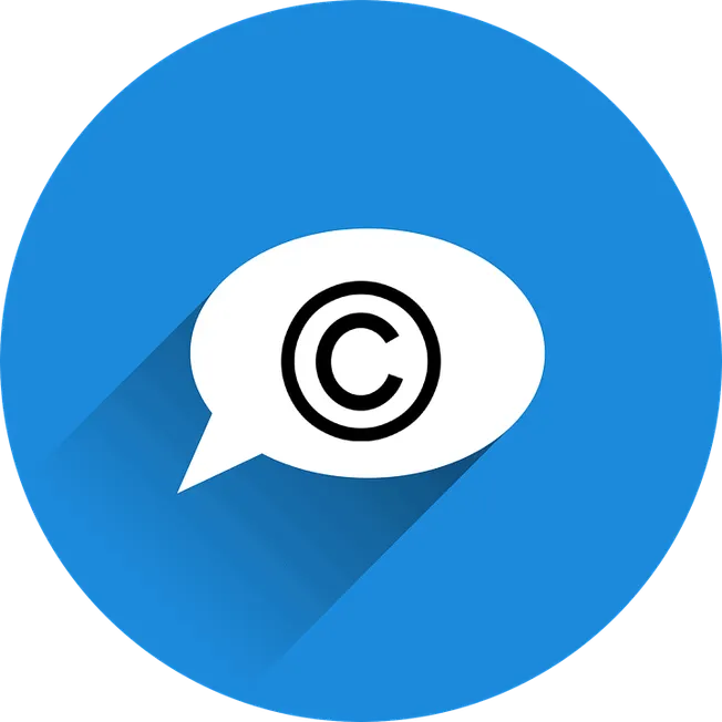 Copyright symbol in speech bubble icon for digital content and media licensing.
