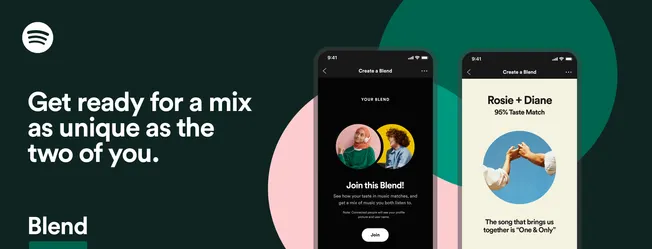 Music collaboration app screenshot showing playlist creation for personalized music mixes and taste matches for artists and m