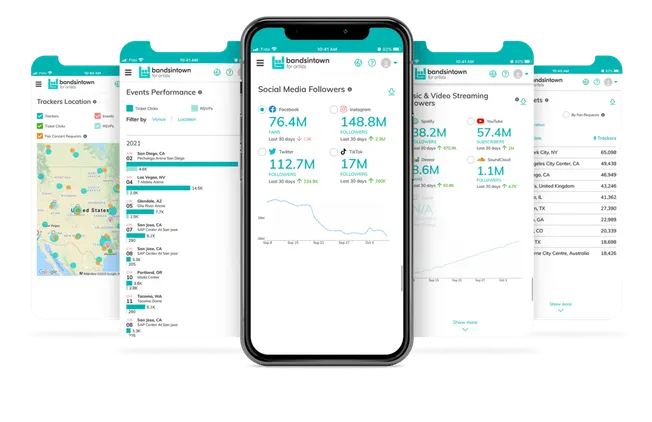 Bandsintown music event analytics mobile app interface for artists and performers.
