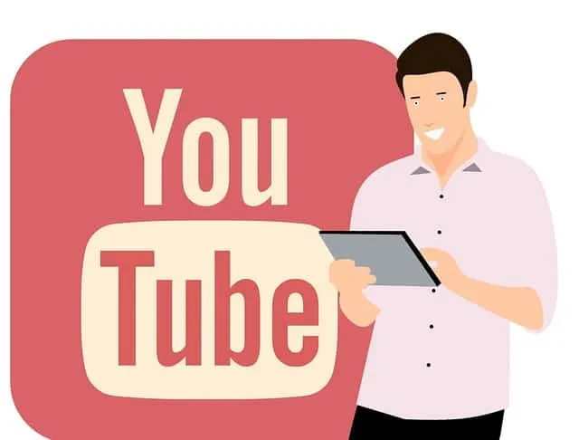 YouTube logo with a person holding a tablet, representing YouTube content creation and digital media.
