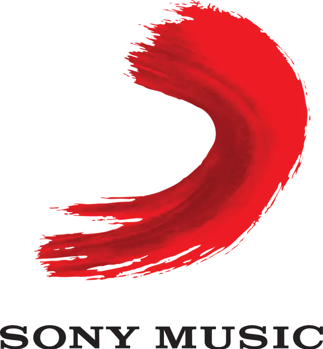 Dynamic red Sony Music logo with brushstroke design, representing innovation and energy in the music industry. Perfect for br