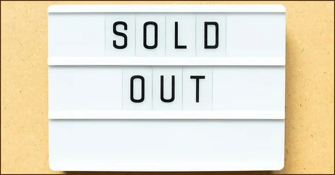 Sold out sign on a white background, representing event or product sale completion, popular in retail, ecommerce, and marketi