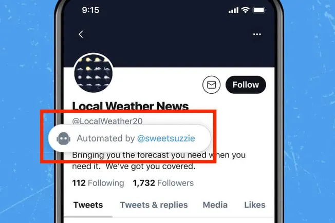 Robotic weather news account automation, Twitter weather forecast bot, local weather updates, weather report automation, soci
