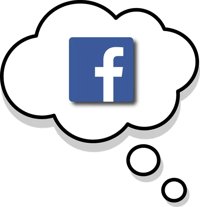 Facebook logo inside a thought bubble representing social media marketing and digital communication.