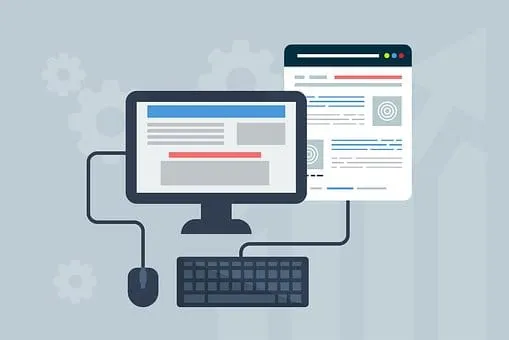 Computer setup with monitor, keyboard, mouse, and web pages for digital music industry news and insights at Hypebot.