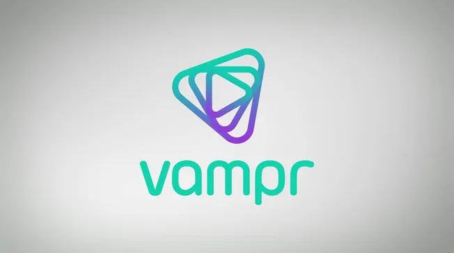 Vampr logo, digital music networking app for artists and musicians collaboration, vibrant neon design, media and entertainmen