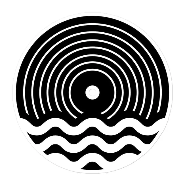 Abstract black and white concentric circles with wave pattern, modern design, minimalist logo for music, media, or entertainm