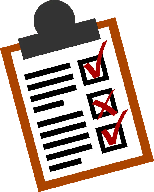 Checklist on clipboard with checkmarks and crosses, illustrating task completion and review, related to music industry workfl
