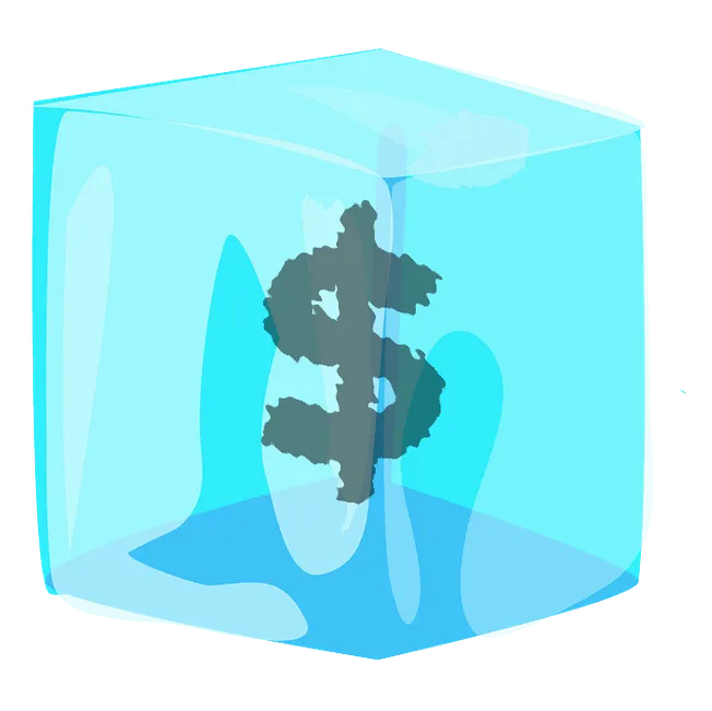 Exploding dollar sign inside a glass block symbolizing financial risk or economic impact, related to finance, investment, or