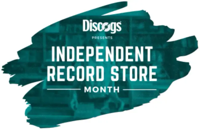 Independent record store month event promotion with Discogs logo and vibrant graphic design.