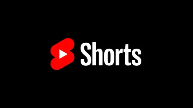 Shorts logo with red play button icon and bold white text on black background, representing YouTube Shorts and short-form vid
