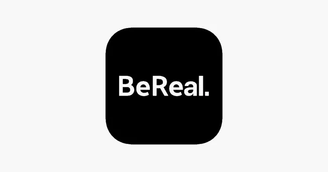 BeReal app logo featuring black background and white text for social media authenticity and real-time sharing.