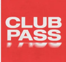 Club pass digital membership card with bold red background and white text, for access to exclusive events and content.