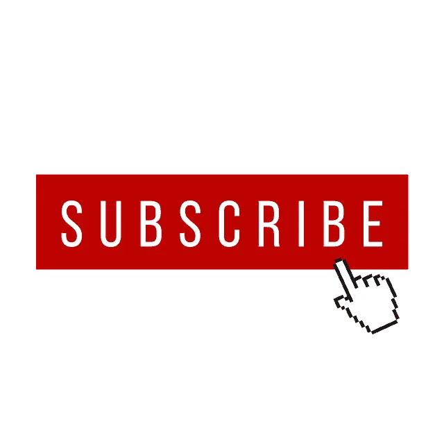 Subscribe button with pixelated hand cursor on red background for YouTube or online channel subscription prompts.