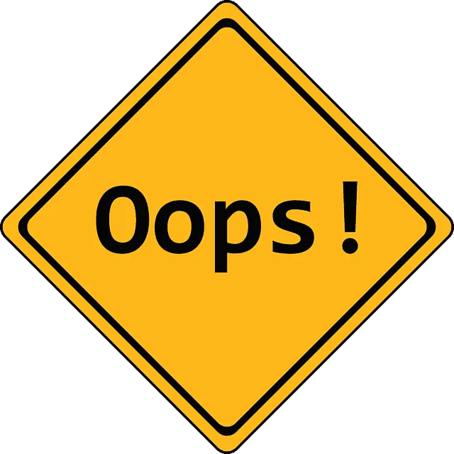 Oops! yellow warning sign with black border indicating an error or mistake, commonly used in safety or caution contexts on Hy