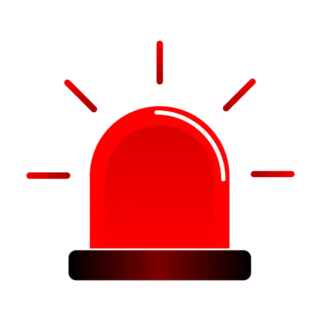 Warning siren icon, emergency alert system, urgent notification, alarm or safety alert symbol on red background.