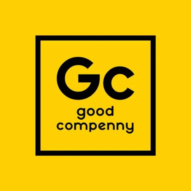 Good company logo with yellow background and black text, representing a playful and modern brand identity for business and en