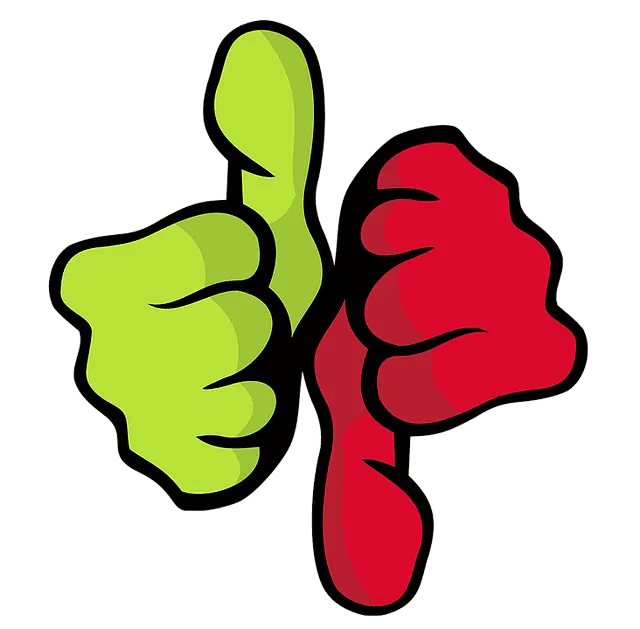 Thumbs up and thumbs down hand gestures, symbolizing approval and disapproval, used in discussions about music industry trend