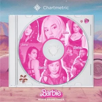 Colorful Barbie-themed vinyl record featuring pop star images and branding elements, perfect for music and entertainment fans