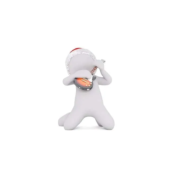 Santa Claus figure enjoying music with headphones, representing holiday cheer and digital streaming.