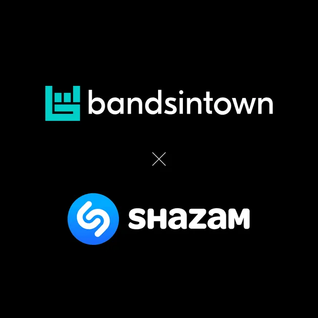 Bandsintown and Shazam collaboration logo, live music, music discovery, concert, app partnership, music streaming, digital mu