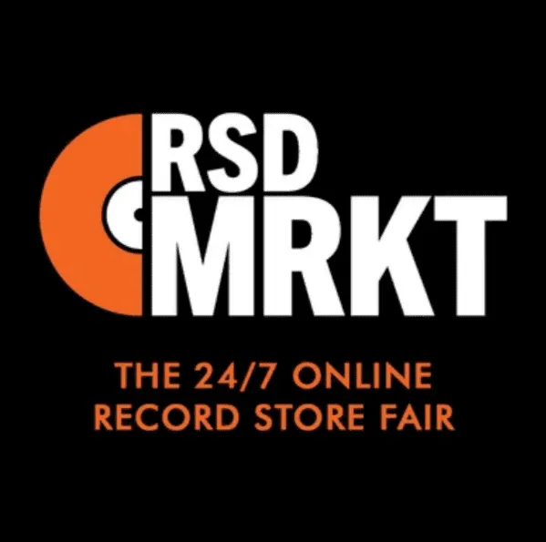 RSD MKT logo promoting the 24/7 online record store fair with bold orange and white text on a black background.