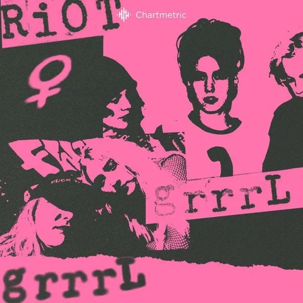 RiOT music band, feminist protest artwork, punk female activists, all-women rebellion, pink and black poster, feminist activi