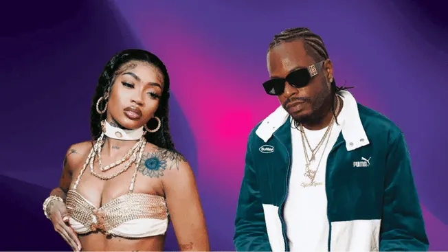 Women hip hop artist and rapper with jewelry and tattoos against colorful background.