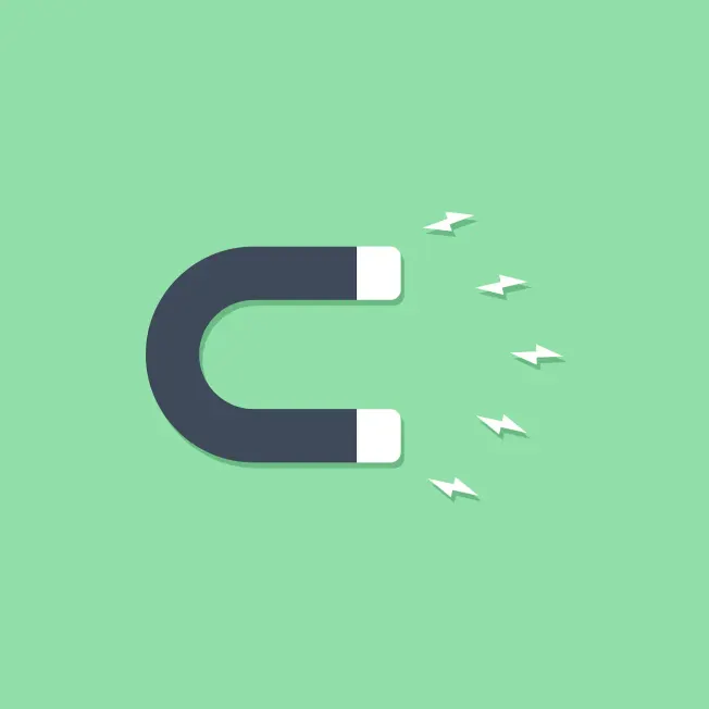 Magnet attracting digital signals, representing marketing strategies or data transfer, with a green background. Suitable for