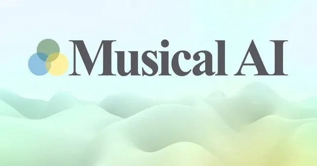 Musical AI logo with colorful overlapping circles and soft pastel background showcasing artificial intelligence in music.