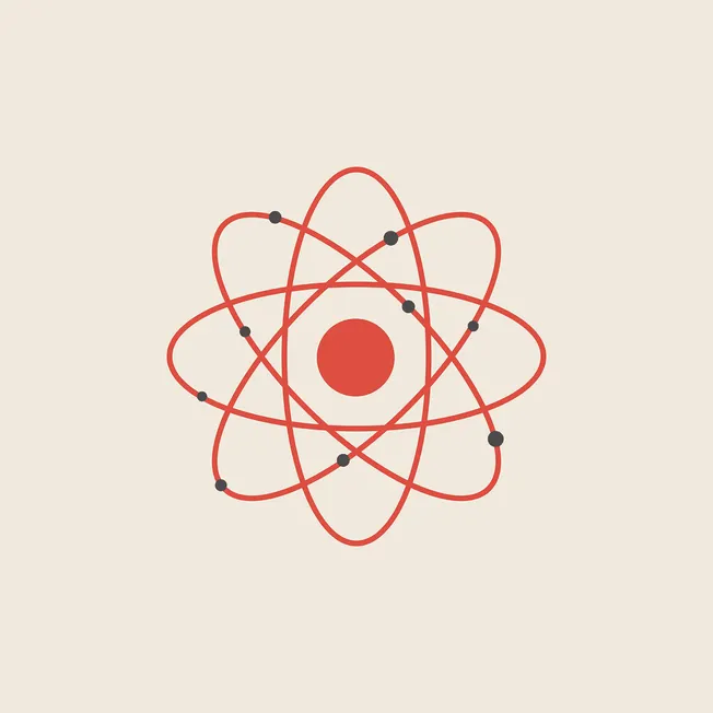 Atomic structure illustration with orbitals and electrons, conceptual scientific graphic.