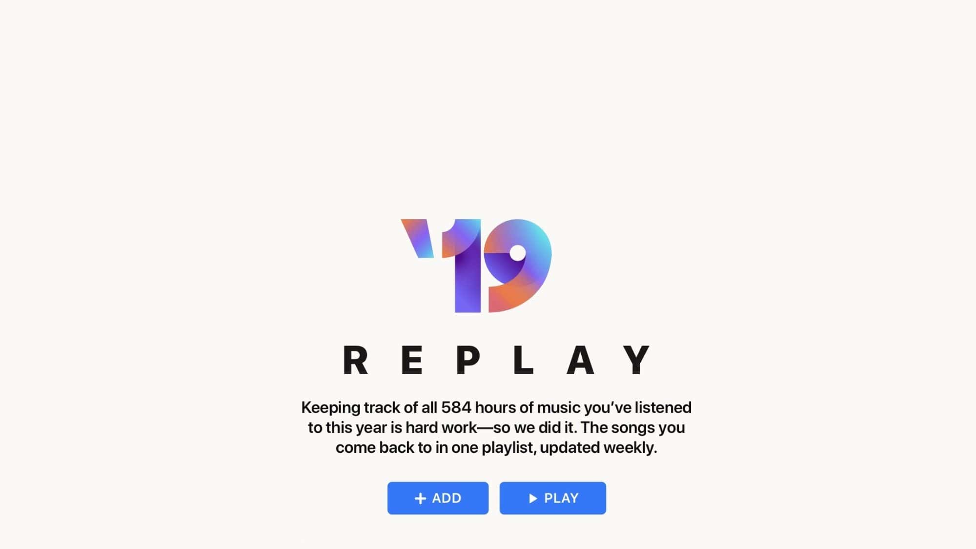 V19 music replay playlist interface showing weekly updates and music tracking features for artists and listeners.