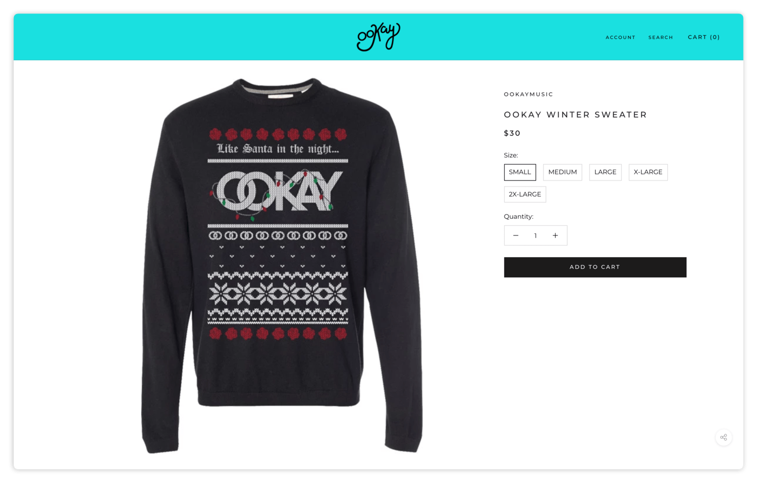 Festive Christmas sweater with holiday light design, "Like Santa in the night" print, perfect for winter celebrations and gift giving, available on Okay Music online boutique.