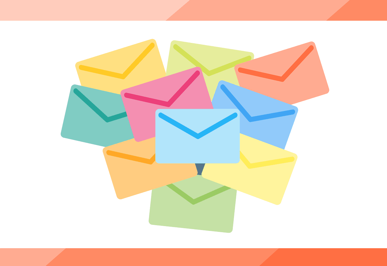 Envelope icons in pastel colors symbolizing email marketing, digital communication, or contact options for music industry or media outreach image_20231101_envelope_colors.jpg.