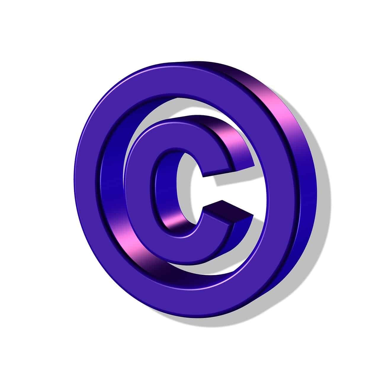 © purple copyright symbol 3D icon representing digital media and online copyright protection for music, videos, and creative content.