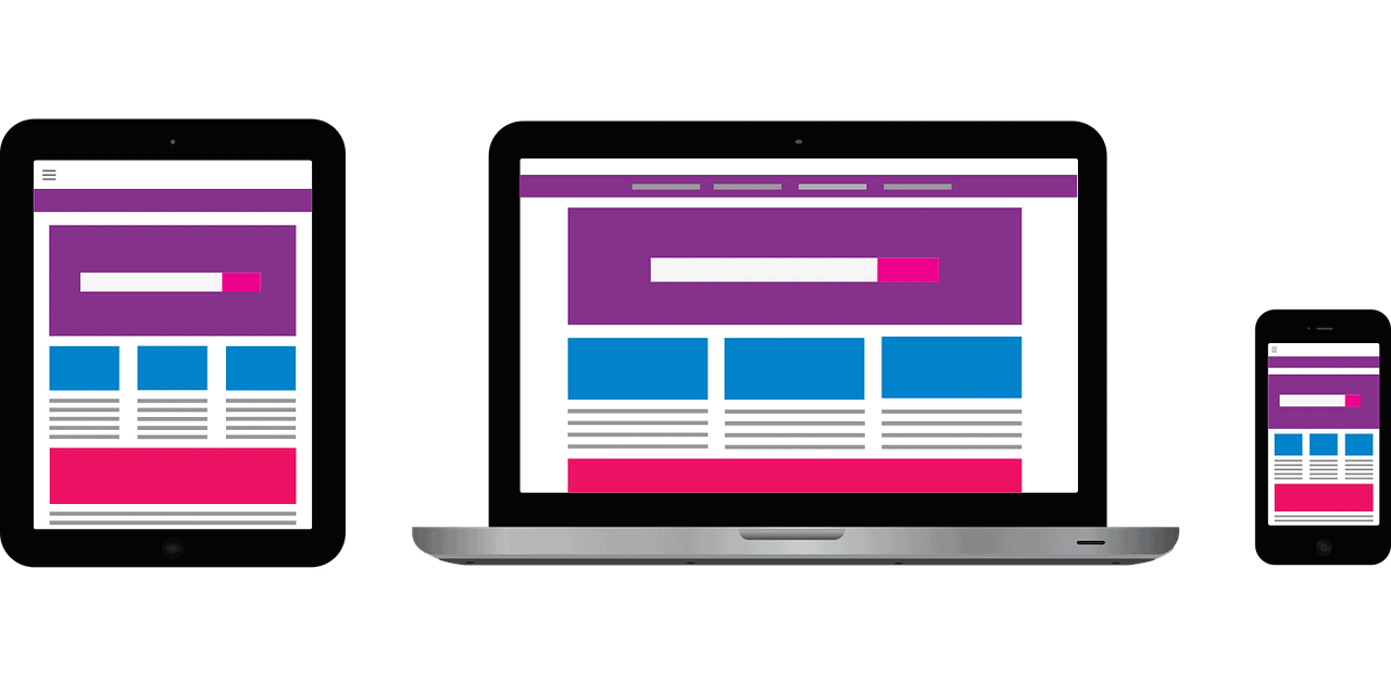 Responsive website design on multiple devices including tablet, laptop, and smartphone for digital media and online marketing.