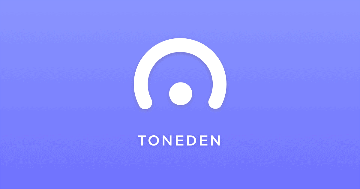 Mp3 audio tuning app logo, sleek modern design with circular sound wave icon and "TONEDEN" text, representing music, sound, and audio editing tools.