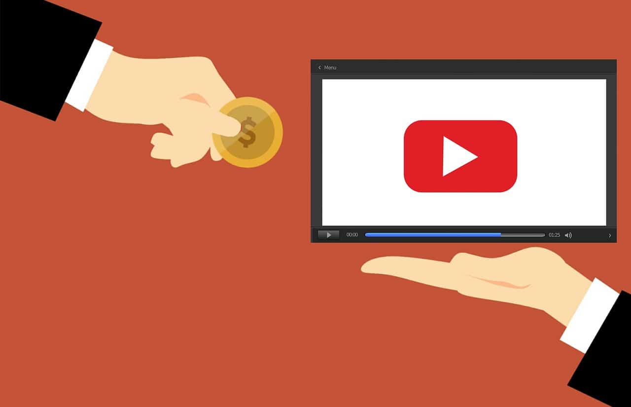 Money exchange for YouTube monetization on digital media and online video streaming platforms concept.